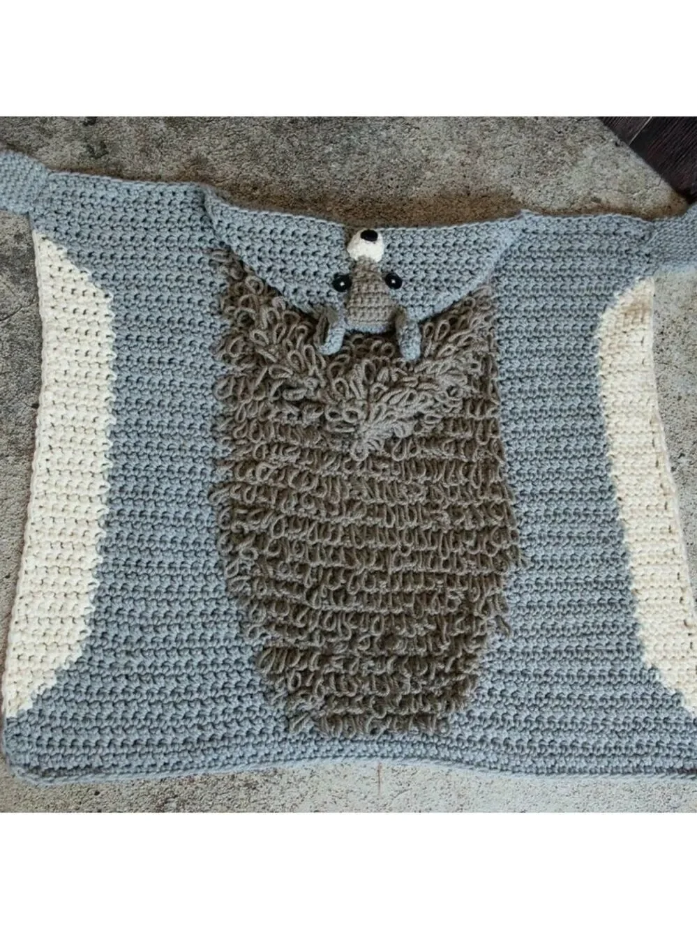 HAND MADE Kids Crochet Animal Squirrel Hooded Blanket Grey Black White Tan